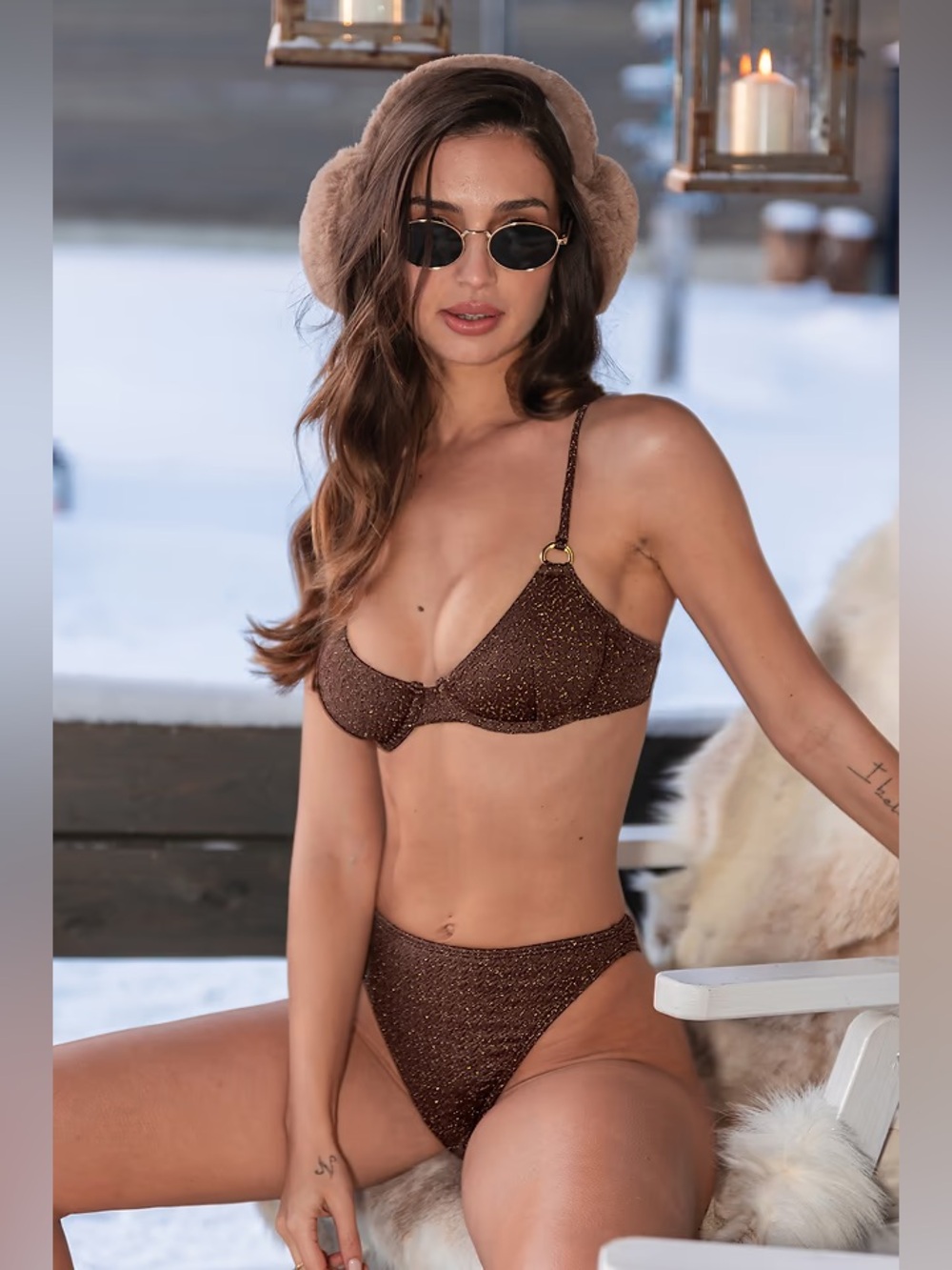 Cupshe Brown Sparkle Underwire Bikini Top